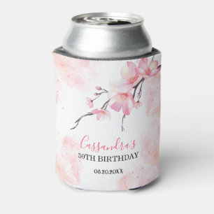 Pink Splash Cherry Blossom Floral Birthday Can Cooler