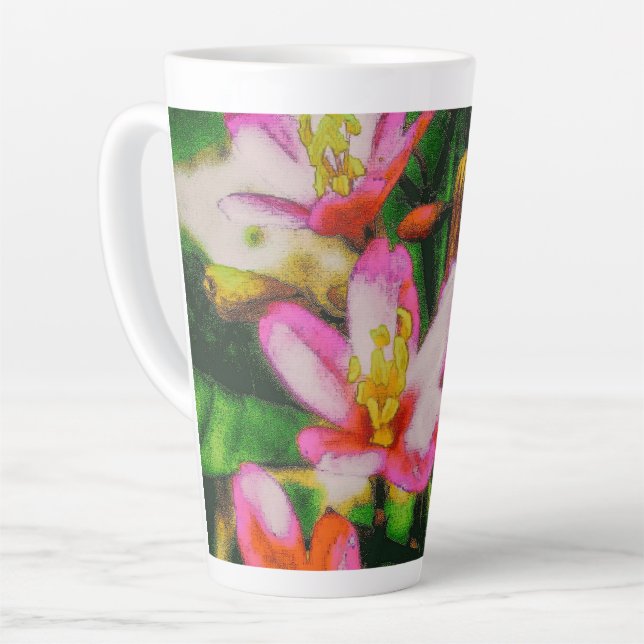 Pink Splash Flowers Latte Mug (Left Angle)