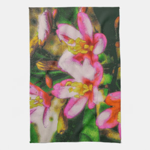 Pink Splash Flowers Tea Towel