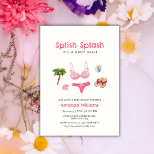 Pink Splish Splash Beach Bum Girl Baby Shower Invitation
