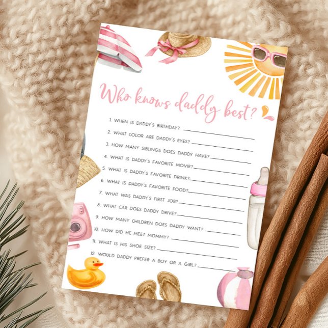 Pink Splish Splash Who Knows Daddy Best Game (Girl Summer Beach Baby Shower Who Knows Daddy Best Game)