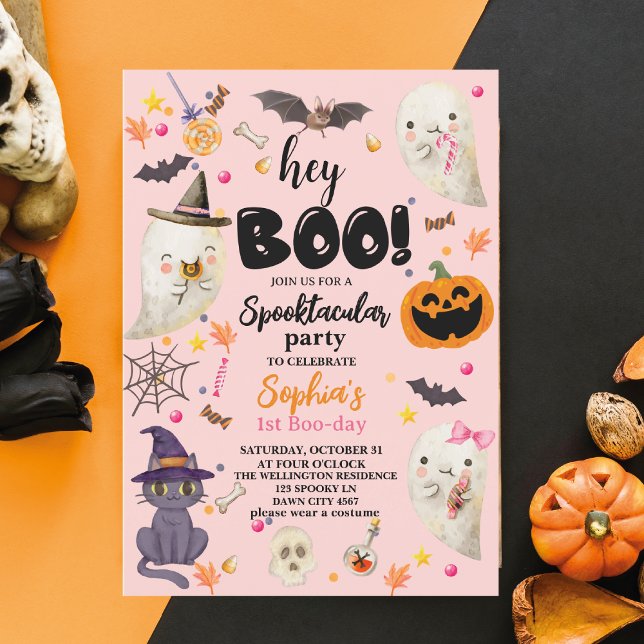 Pink Spooktacular Halloween 1st Boo-day Birthday Invitation (Creator Uploaded)