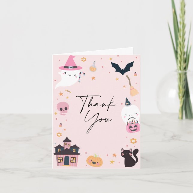 Pink Spooky Birthday Thank You Card (Front)