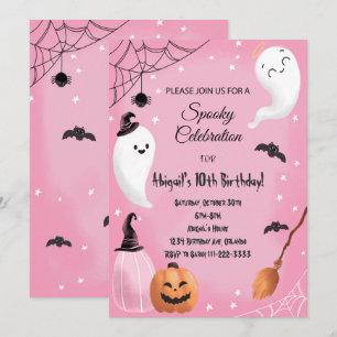 Pink Spooky Celebration Halloween Birthday Invite