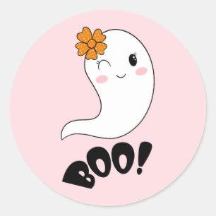 Pink Spooky Cute Ghost Boo Halloween Birthday  Classic Round Sticker