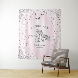 Pink Spooky Cute Halloween Baby Shower Backdrop Tapestry