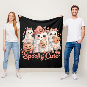 Pink Spooky Cute Halloween Ghosts & Pumpkin Fleece Blanket