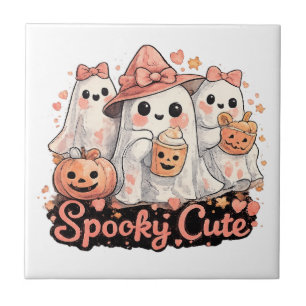 Pink Spooky Cute Halloween Ghosts & Pumpkin Tile