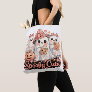 Pink Spooky Cute Halloween Ghosts & Pumpkin Tote Bag