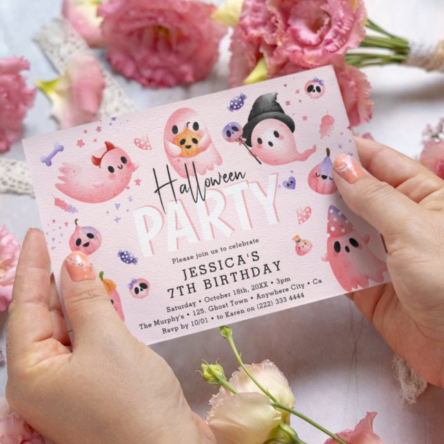 Pink Spooky Ghost Girl Halloween Birthday  Invitation (Creator Uploaded)