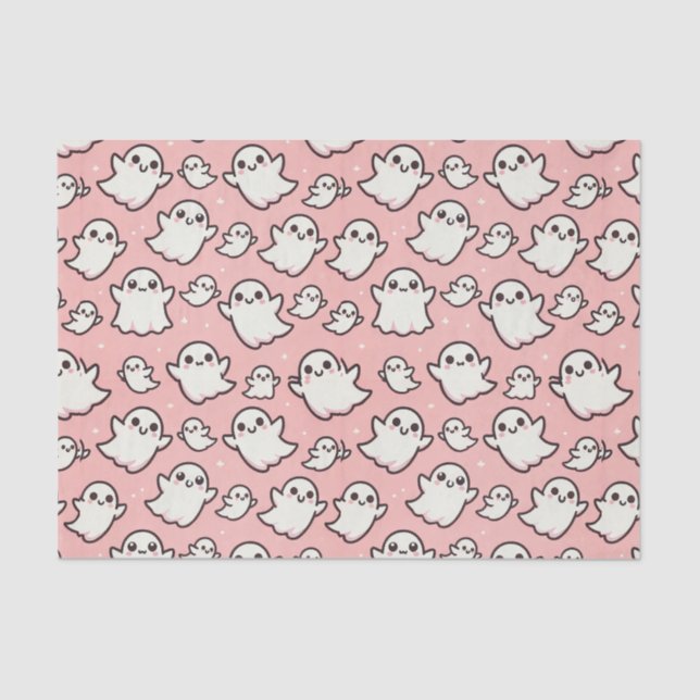 Pink Spooky Ghost Halloween Party Tissue Paper (Front)