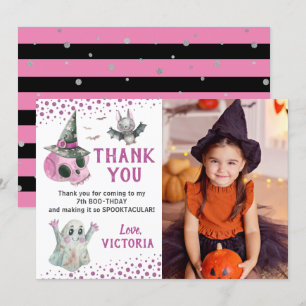 Pink Spooky Girl Halloween Photo Thank You Card