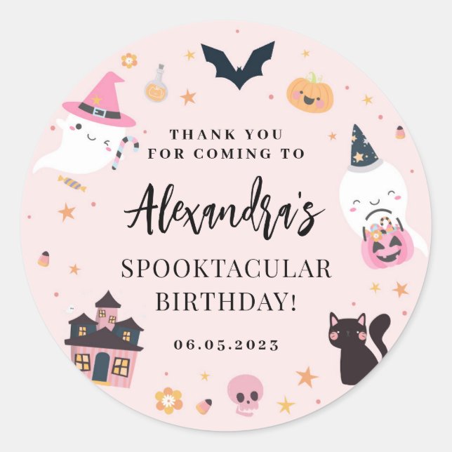 Pink Spooky Halloween Birthday Sticker (Front)
