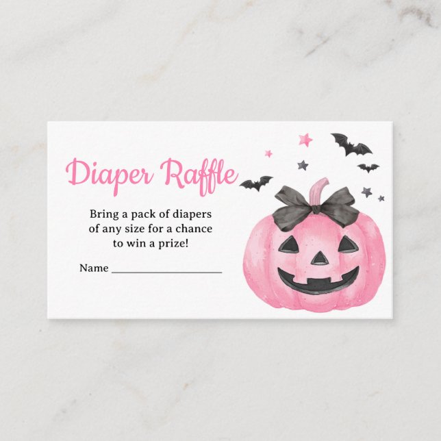 Pink Spooky Little Boo Pumpkin Diaper Raffle Enclosure Card (Front)