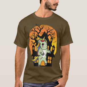 Pink Spooky Moon Halloween Zombie Unicorn Girl T-Shirt