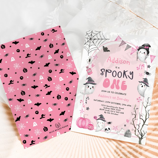 Pink Spooky One Cute Ghost Girl 1st Birthday Invitation (Creator Uploaded)