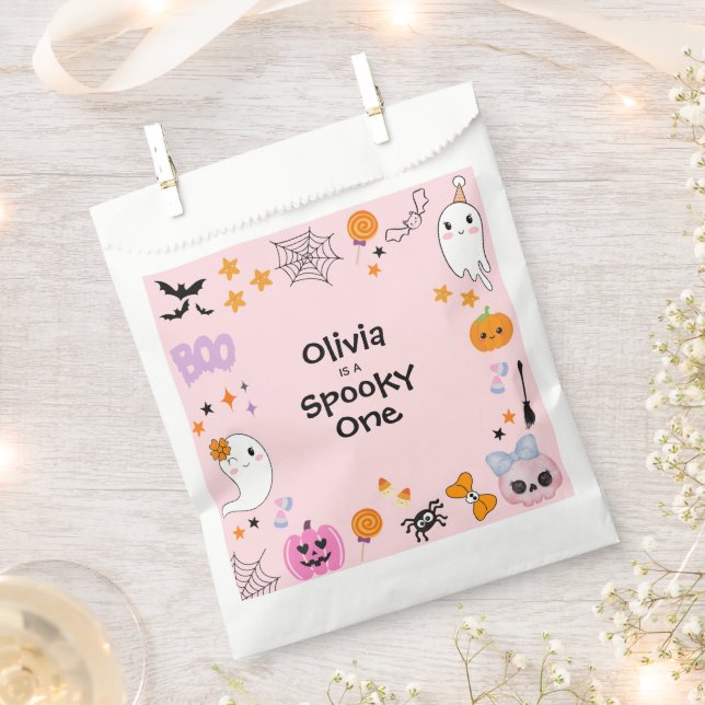 Pink Spooky One Cute Ghost Halloween 1st Birthday Favour Bags (Clipped)