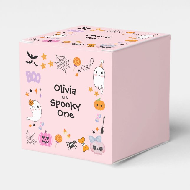 Pink Spooky One Cute Ghost Halloween 1st Birthday Favour Box (Front Side)