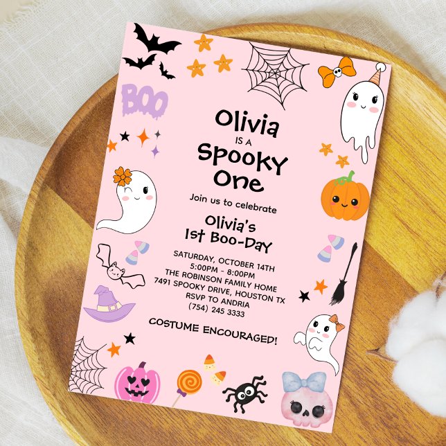 Pink Spooky One Cute Ghost Halloween 1st Birthday Invitation (Pink Spooky One Cute Ghost Halloween 1st Birthday Invitation )
