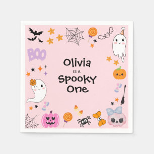 Pink Spooky One Cute Ghost Halloween 1st Birthday Napkin