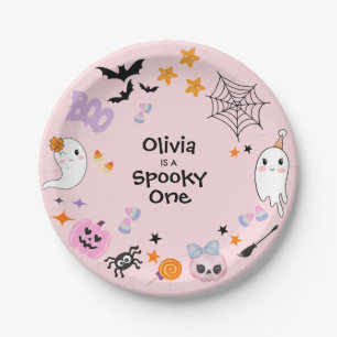 Pink Spooky One Cute Ghost Halloween 1st Birthday Paper Plate