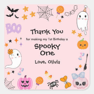 Pink Spooky One Cute Ghost Halloween 1st Birthday Square Sticker