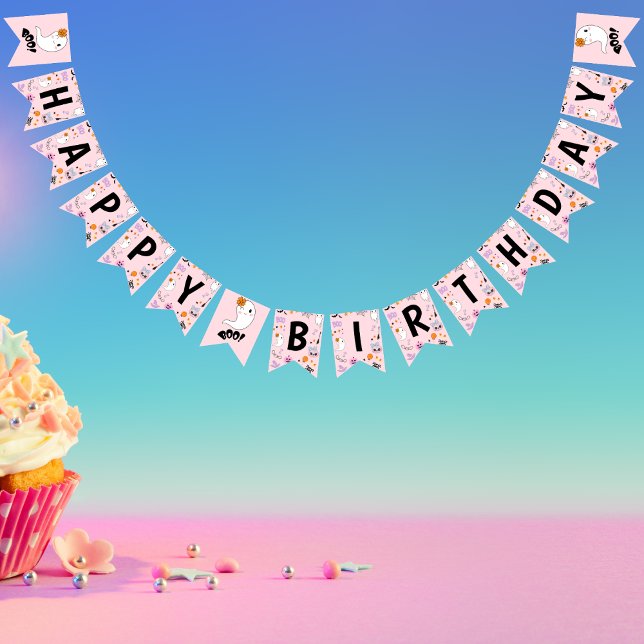 Pink Spooky One Cute Halloween Happy Birthday  Bunting (Pink Spooky One Cute Ghost Halloween Happy Birthday Bunting Flags  )