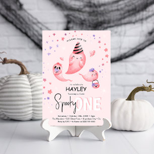 Pink Spooky ONE Ghost Girl Halloween 1st Birthday  Invitation