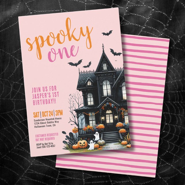 Pink Spooky One Halloween 1st Birthday Invitation (Pink Spooky One Halloween 1st Birthday Invitation)