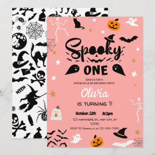 Pink Spooky One Halloween Birthday Invitation