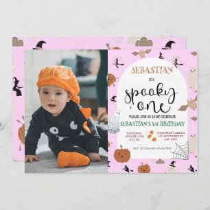 Pink Spooky One Halloween Ghost 1st Birthday Photo Invitation