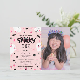 Pink spooky one halloween girl 1st birthday  invitation
