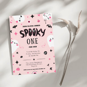 Pink spooky one halloween girl 1st birthday  invitation