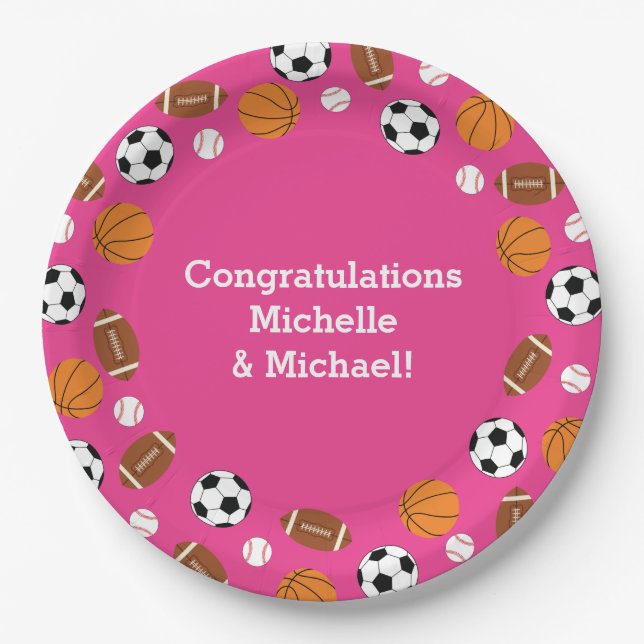 Pink  Sports Baby Shower Girl Paper Plate (Front)