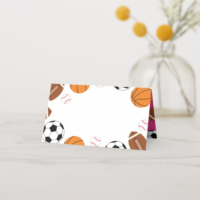 Pink Sports Baby Shower Place Card (Front)