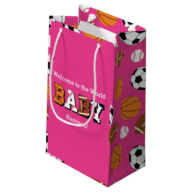 Pink Sports Baby Shower Small Gift Bag (Back Angled)
