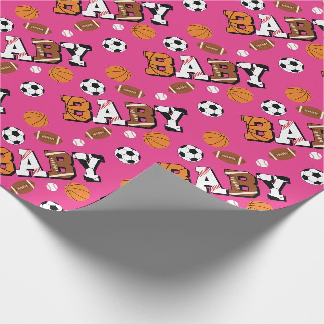 Pink Sports Baby Shower Wrapping Paper (Corner)