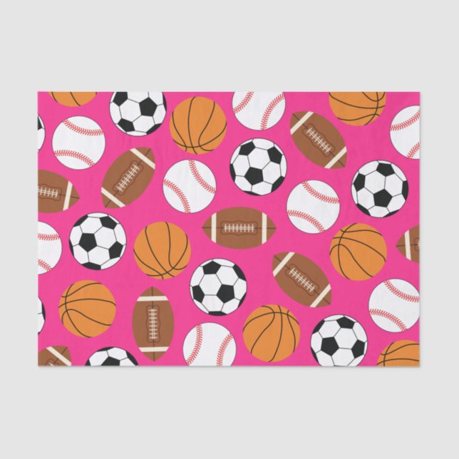 Pink Sports Birthday Party Tissue Paper (Front)