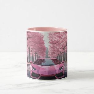 Pink Sports Car Cherry Blossom Coffee Mug   Luxury