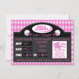 Pink Sports Football Scoreboard Baby Girl Shower Invitation