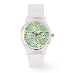 Pink Sporty Watch with Pretty Primroses Pattern