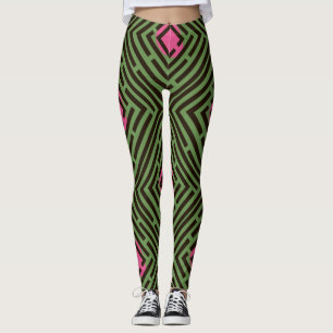 Pink Spot Black Labyrinth Pattern on Custom Colour Leggings