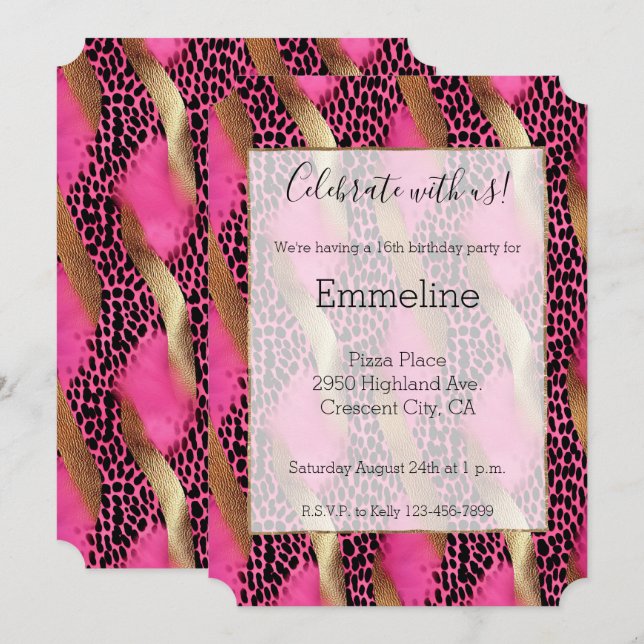 Pink Spotted Animal Print Invitation (Front/Back)