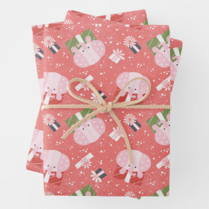 Pink Spotted Elephant Toy Wrapping Paper Sheet