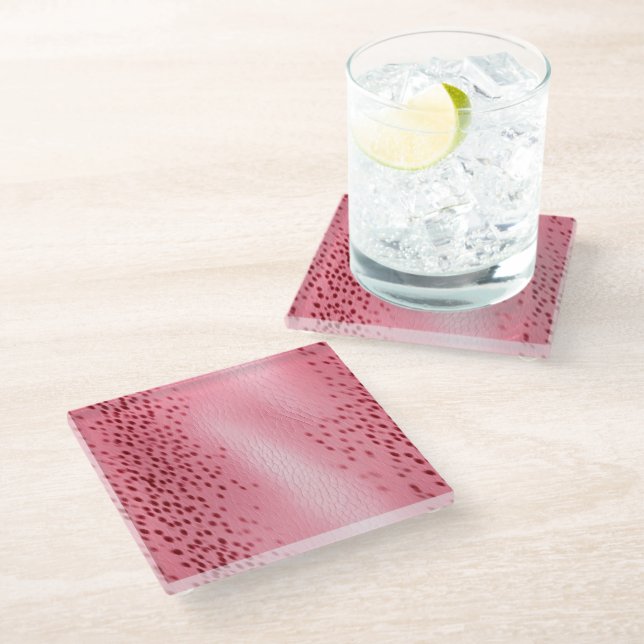 Pink Spotted Leopard Animal Print Glass Coaster (Angled)