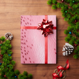 Pink Spotted Pink Leather Look Wrapping Paper