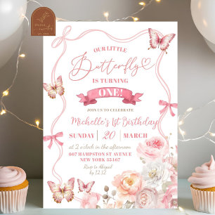 Pink Spring Blossom Floral Butterfly Birthday Invitation
