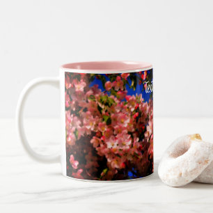 Pink Spring Blossoms Floral Art Personalised Two-Tone Coffee Mug