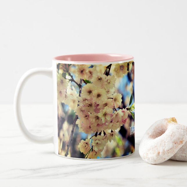 Pink Spring Blossoms Personalised Two-Tone Coffee Mug (With Donut)