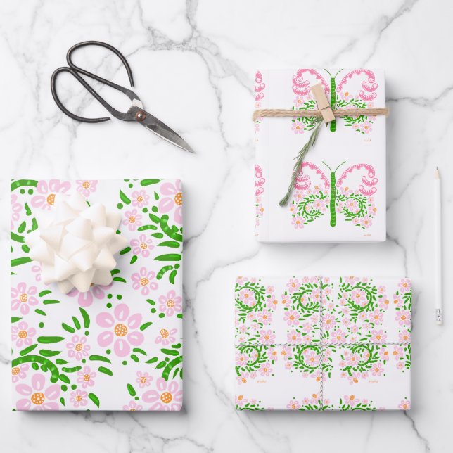 Pink Spring Butterfly Wrapping paper (Front)